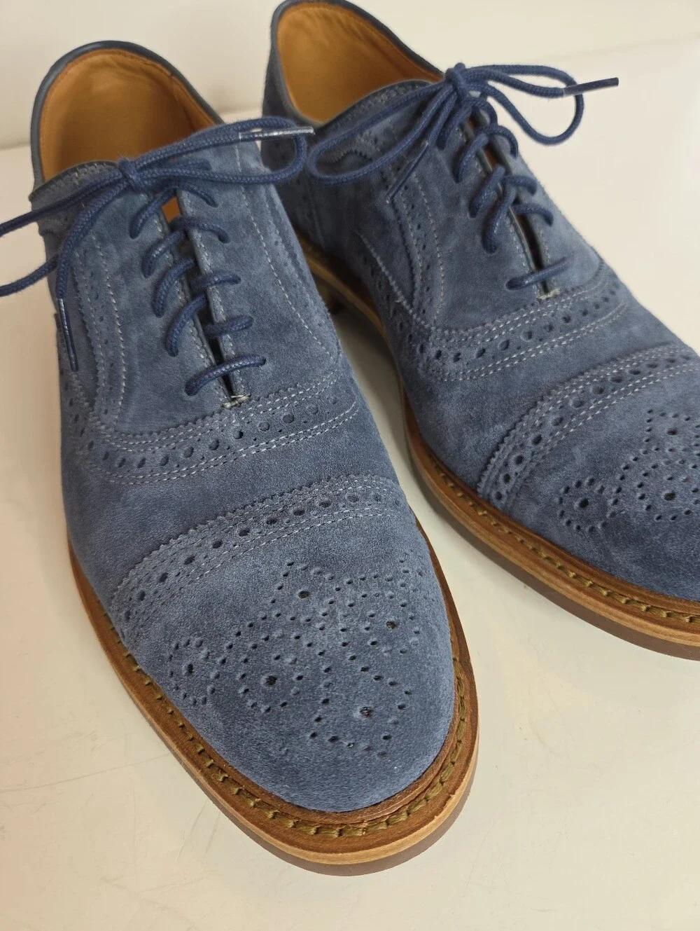 Blue Suede Men's Wingtip Oxfords With Dainite Sole Size 9 New Without Box
